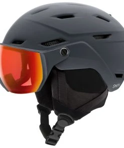 Helmet W/ Visor Smith Survey Matte Charcoal Chromapop Everyday Red Mirror